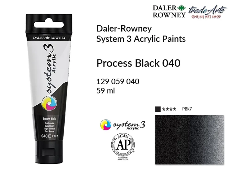 Daler-Rowney System 3 Acrylic farba akrylowa Process Black 040, farby akrylowe w tubach System 3 Acrylic Daler-Rowney, farba akrylowa Process Black 040 System 3 Acrylic Daler-Rowney, farby akrylowe, akryle, Daler-Rowney,