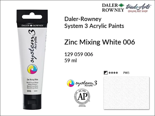 Daler-Rowney System 3 Acrylic farba akrylowa Zinc Mixing White 006, farby akrylowe w tubach System 3 Acrylic Daler-Rowney, farba akrylowa Zinc Mixing White 006 System 3 Acrylic Daler-Rowney, farby akrylowe, akryle, Daler-Rowney,