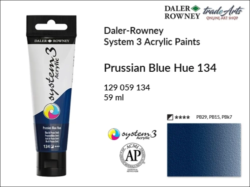 Daler-Rowney System 3 Acrylic farba akrylowa Prussian Blue Hue 134, farby akrylowe w tubach System 3 Acrylic Daler-Rowney, farba akrylowa Prussian Blue Hue 134 System 3 Acrylic Daler-Rowney, farby akrylowe, akryle, Daler-Rowney,