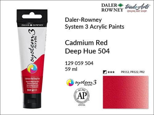 Daler-Rowney System 3 Acrylic farba akrylowa Cadmium Red Deep Hue 504, farby akrylowe w tubach System 3 Acrylic Daler-Rowney, farba akrylowa Cadmium Red Deep Hue 504 System 3 Acrylic Daler-Rowney, farby akrylowe, akryle, Daler-Rowney,