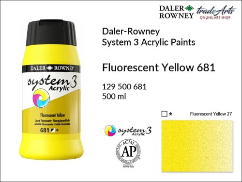 Daler-Rowney System 3 Acrylic farba akrylowa Fluorescent Yellow 681, farby akrylowe fluorescencyjne System 3 Acrylic Daler-Rowney, farba akrylowa Fluorescent Yellow 681 System 3 Acrylic Daler-Rowney, farby akrylowe fluo, akryle, Daler-Rowney,