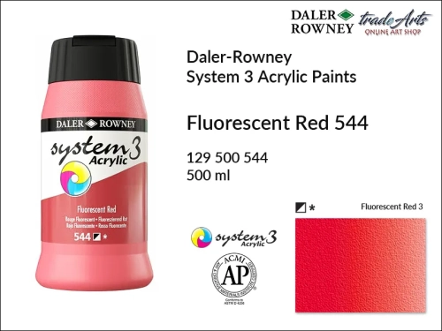 Daler-Rowney System 3 Acrylic farba akrylowa Fluorescent Red 544, farby akrylowe fluorescencyjne System 3 Acrylic Daler-Rowney, farba akrylowa Fluorescent Red 544 System 3 Acrylic Daler-Rowney, farby akrylowe fluo, akryle, Daler-Rowney,