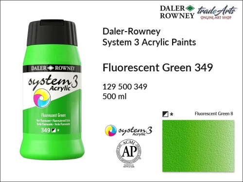 Daler-Rowney System 3 Acrylic farba akrylowa Fluorescent Green 349, farby akrylowe fluorescencyjne System 3 Acrylic Daler-Rowney, farba akrylowa Fluorescent Green 349 System 3 Acrylic Daler-Rowney, farby akrylowe fluo, akryle, Daler-Rowney,