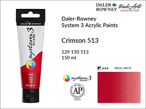 Daler-Rowney System 3 Acrylic farba akrylowa Crimson 513, farby akrylowe w tubach System 3 Acrylic Daler-Rowney, farba akrylowa Crimson 513 System 3 Acrylic Daler-Rowney, farby akrylowe, akryle, Daler-Rowney,
