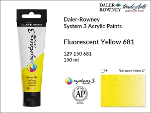Farba akrylowa System 3 Acrylic Daler-Rowney, kolor: Fluorescent Yellow 681, tuba 150 ml 