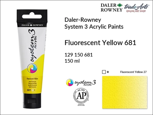 Daler-Rowney System 3 Acrylic farba akrylowa Fluorescent Yellow 681, farby akrylowe w tubach System 3 Acrylic Daler-Rowney, farba akrylowa Fluorescent Yellow 681 System 3 Acrylic Daler-Rowney, farby akrylowe, akryle, Daler-Rowney,