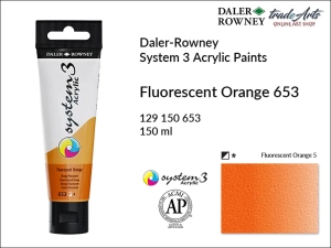 Farba akrylowa System 3 Acrylic Daler-Rowney, kolor: Fluorescent Orange 653, tuba 150 ml 
