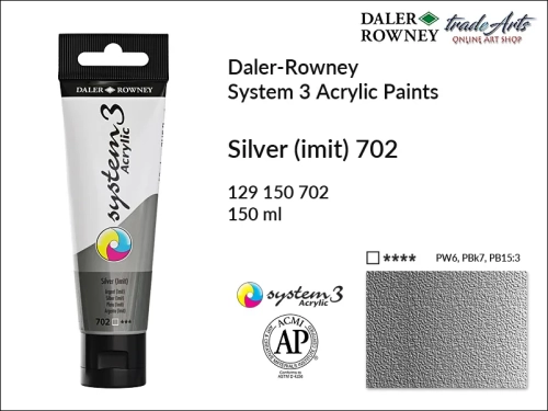 Daler-Rowney System 3 Acrylic farba akrylowa Silver imit. 702, farby akrylowe w tubach System 3 Acrylic Daler-Rowney, farba akrylowa Silver imit. 702 System 3 Acrylic Daler-Rowney, farby akrylowe, akryle, Daler-Rowney,