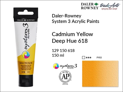 Daler-Rowney System 3 Acrylic farba akrylowa Cadmium Yellow Deep Hue 618, farby akrylowe w tubach System 3 Acrylic Daler-Rowney, farba akrylowa Cadmium Yellow Deep Hue 618 System 3 Acrylic Daler-Rowney, farby akrylowe, akryle, Daler-Rowney,
