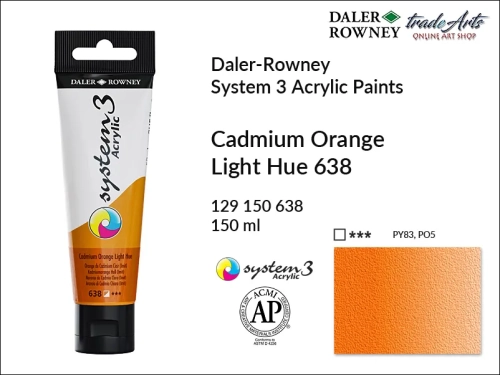 Daler-Rowney System 3 Acrylic farba akrylowa Cadmium Orange Light Hue 638, farby akrylowe w tubach System 3 Acrylic Daler-Rowney, farba akrylowa Cadmium Orange Light Hue 638 System 3 Acrylic Daler-Rowney, farby akrylowe, akryle, Daler-Rowney,