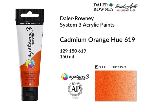 Daler-Rowney System 3 Acrylic farba akrylowa Cadmium Orange Hue 619, farby akrylowe w tubach System 3 Acrylic Daler-Rowney, farba akrylowa Cadmium Orange Hue 619 System 3 Acrylic Daler-Rowney, farby akrylowe, akryle, Daler-Rowney,