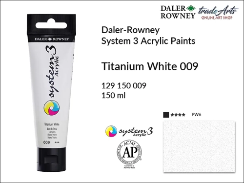Daler-Rowney System 3 Acrylic farba akrylowa Titanium White 009, farby akrylowe w tubach System 3 Acrylic Daler-Rowney, farba akrylowa Titanium White 009 System 3 Acrylic Daler-Rowney, farby akrylowe, akryle, Daler-Rowney,