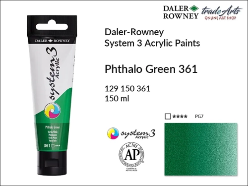 Daler-Rowney System 3 Acrylic farba akrylowa Phthalo Green 361, farby akrylowe w tubach System 3 Acrylic Daler-Rowney, farba akrylowa Phthalo Green 361 System 3 Acrylic Daler-Rowney, farby akrylowe, akryle, Daler-Rowney,