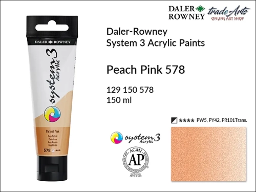 Daler-Rowney System 3 Acrylic farba akrylowa Peach Pink 578, farby akrylowe w tubach System 3 Acrylic Daler-Rowney, farba akrylowa Peach Pink 578 System 3 Acrylic Daler-Rowney, farby akrylowe, akryle, Daler-Rowney,