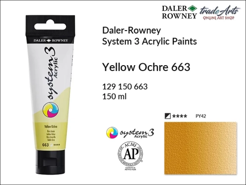 Daler-Rowney System 3 Acrylic farba akrylowa Yellow Ochre 663, farby akrylowe w tubach System 3 Acrylic Daler-Rowney, farba akrylowa Yellow Ochre 663 System 3 Acrylic Daler-Rowney, farby akrylowe, akryle, Daler-Rowney,
