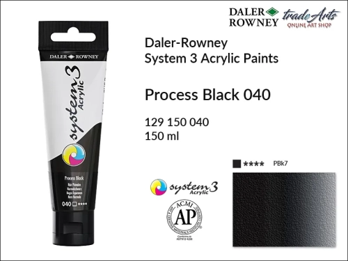Daler-Rowney System 3 Acrylic farba akrylowa Process Black 040, farby akrylowe w tubach System 3 Acrylic Daler-Rowney, farba akrylowa Process Black 040 System 3 Acrylic Daler-Rowney, farby akrylowe, akryle, Daler-Rowney,