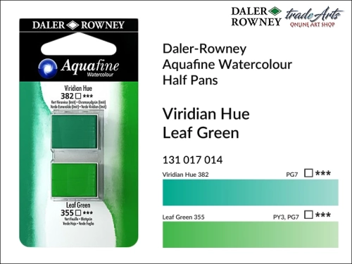 Daler-Rowney Aquafine Watercolour Half Pan Viridian-Leaf Green,
farby akwarelowe w kostkach Viridian-Leaf Green DR Aquafine Half Pan, DR Aquafine Watercolour Half Pan Twin Set akwarele w kostkach, akwarele w półkostkach Half Pan,