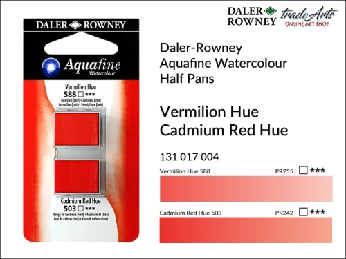 Daler-Rowney Aquafine Watercolour Half Pan Vermilion-Cadmium Red, farby akwarelowe w kostkach Vermilion-Cadmium Red Aquafine Half Pan, DR Aquafine Watercolour Half Pan Twin Set akwarele w kostkach, akwarele w półkostkach Half Pan,