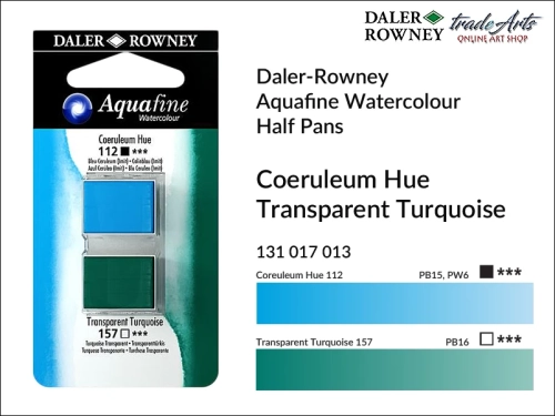 Daler-Rowney Aquafine Watercolour Half Pan Coeruleum-Turquoise , farby akwarelowe w kostkach Coeruleum-Turquoise Aquafine Half Pan, DR Aquafine Watercolour Half Pan Twin Set akwarele w kostkach, akwarele w półkostkach Half Pan,