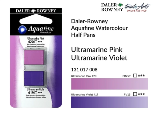 Daler-Rowney Aquafine Watercolour Half Pan Ultramarine Pink-Ultramarine Violet , farby akwarelowe w kostkach Ultramarine Pink-Ultramarine Violet Aquafine Half Pan, DR Aquafine Watercolour Half Pan Twin Set akwarele, akwarele w półkostkach Half Pan,