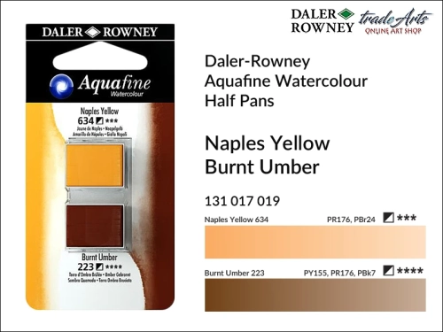 Daler-Rowney Aquafine Watercolour Half Pan Naples Yellow-Burnt Umber , farby akwarelowe w kostkach Naples Yellow-Burnt Umber Aquafine Half Pan, DR Aquafine Watercolour Half Pan Twin Set akwarele w kostkach, akwarele w półkostkach Half Pan,