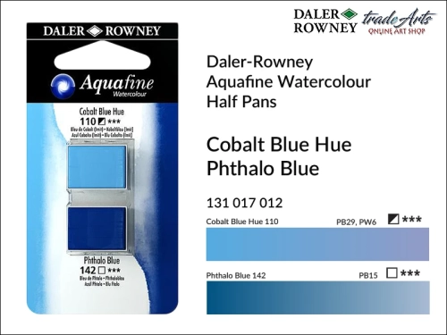 Daler-Rowney Aquafine Watercolour Half Pan Cobalt Blue-Phthalo Blue , farby akwarelowe w kostkach Cobalt Blue-Phthalo Blue Aquafine Half Pan, DR Aquafine Watercolour Half Pan Twin Set akwarele w kostkach, akwarele w półkostkach Half Pan,