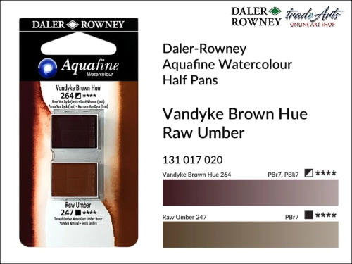 Daler-Rowney Aquafine Watercolour Half Pan Vandyke Brown-Raw Umber , farby akwarelowe w kostkach Vandyke Brown-Raw Umber Aquafine Half Pan, DR Aquafine Watercolour Half Pan Twin Set akwarele w kostkach, akwarele w półkostkach Half Pan,