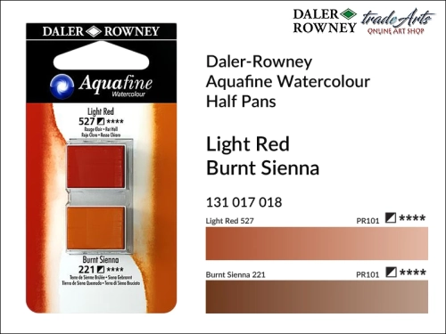 Daler-Rowney Aquafine Watercolour Half Pan Light Red-Burnt Sienna, farby akwarelowe w kostkach Light Red-Burnt Sienna Aquafine Half Pan, DR Aquafine Watercolour Half Pan Twin Set akwarele w kostkach, akwarele w półkostkach Half Pan,