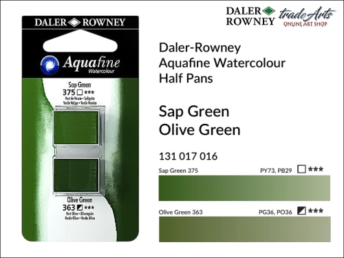 Daler-Rowney Aquafine Watercolour Half Pan Sap Green-Olive Green, farby akwarelowe w kostkach Sap Green-Olive Green Aquafine Half Pan, DR Aquafine Watercolour Half Pan Twin Set akwarele w kostkach, akwarele w półkostkach Half Pan,