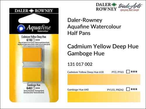 Daler-Rowney Aquafine Watercolour Half Pan Cadmium Yellow Deep-Gamboge, farby akwarelowe w kostkach Cadmium Yellow Deep-Gamboge Aquafine Half Pan, DR Aquafine Watercolour Half Pan Twin Set akwarele w kostkach, akwarele w półkostkach Half Pan,