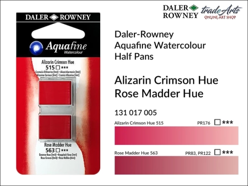 Daler-Rowney Aquafine Watercolour Half Pan Alizarin Crimson-Rose Madder, farby akwarelowe w kostkach Alizarin Crimson-Rose Madder Aquafine Half Pan, DR Aquafine Watercolour Half Pan Twin Set akwarele w kostkach, akwarele w półkostkach Half Pan,