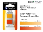 Kostka akwarelowa podwójna Aquafine Watercolour Half Pan Twin Set Daler-Rowney 003: Indian Yellow Hue-Cadmium Orange Hue