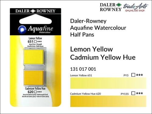 Daler-Rowney Aquafine Watercolour Half Pan Lemon Yellow-Cadmium Yellow, farby akwarelowe w kostkach Lemon Yellow-Cadmium Yellow Aquafine Half Pan, DR Aquafine Watercolour Half Pan Twin Set akwarele w kostkach, akwarele w półkostkach Half Pan,