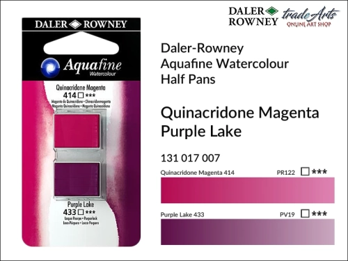 Daler-Rowney Aquafine Watercolour Half Pan Quinacridone Magenta-Purple Lake, farby akwarelowe w kostkach Titanium White-Chinese White Aquafine Half Pan, DR Aquafine Watercolour Half Pan Twin Set akwarele w kostkach, akwarele w półkostkach Half Pan,