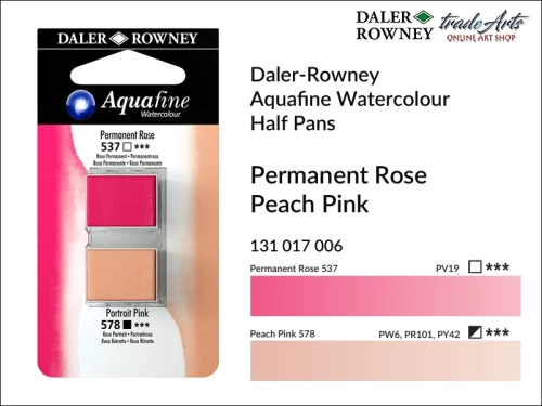 Daler-Rowney Aquafine Watercolour Half Pan Permanent Rose-Peach Pink, farby akwarelowe w kostkach Permanent Rose-Peach Pink Aquafine Half Pan, DR Aquafine Watercolour Half Pan Twin Set akwarele w kostkach, akwarele w półkostkach Half Pan,