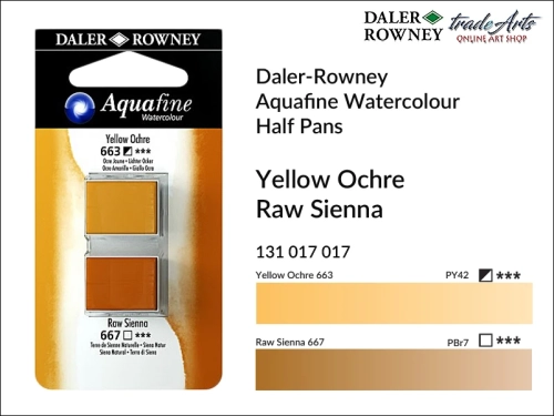 Daler-Rowney Aquafine Watercolour Half Pan Yellow Ochre-Raw Sienna, farby akwarelowe w kostkach Yellow Ochre-Raw Sienna Aquafine Half Pan, DR Aquafine Watercolour Half Pan Twin Set akwarele w kostkach, akwarele w półkostkach Half Pan,