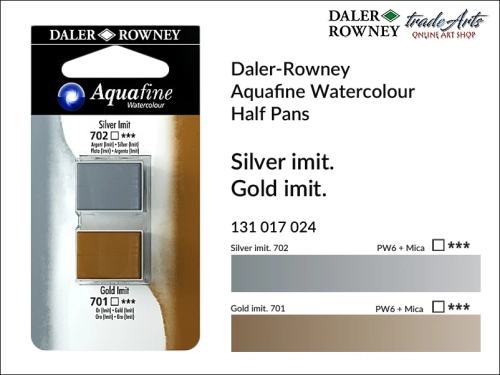 Daler-Rowney Aquafine Watercolour Half Pan Silver-Gold, farby akwarelowe w kostkach Silver-Gold Aquafine Half Pan, DR Aquafine Watercolour Half Pan Twin Set akwarele w kostkach, akwarele w półkostkach Half Pan,