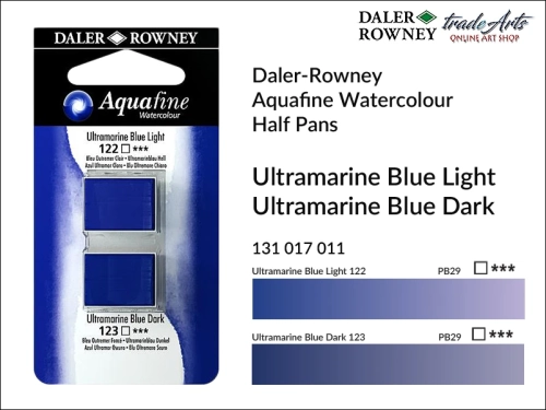Daler-Rowney Aquafine Watercolour Half Pan Ultramarine Blue Light-Ultramarine Blue Dark, farby akwarelowe w kostkach Silver-Gold Aquafine Half Pan, DR Aquafine Watercolour Half Pan Twin Set akwarele w kostkach, akwarele w półkostkach Half Pan,