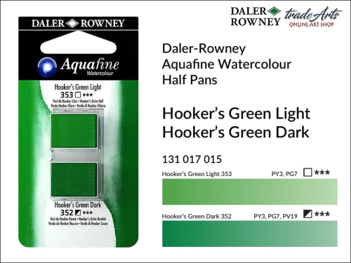 Daler-Rowney Aquafine Watercolour Half Pan Hooker's Green Light-Hooker's Green Dark, farby akwarelowe w kostkach Silver-Gold Aquafine Half Pan, DR Aquafine Watercolour Half Pan Twin Set akwarele w kostkach, akwarele w półkostkach Half Pan,