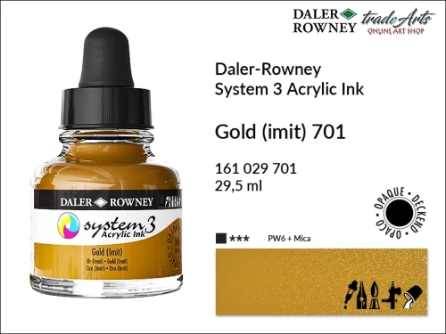 Daler-Rowney System 3 Acrylic Ink tusze akrylowe do aerografów,  tusz akrylowy Gold imit. 701 System 3 Acrylic, tusze akrylowe Daler-Rowney System 3 Acrylic Ink  28 kolorów, tusze pigmentowe akrylowe System 3 Acrylic Ink,