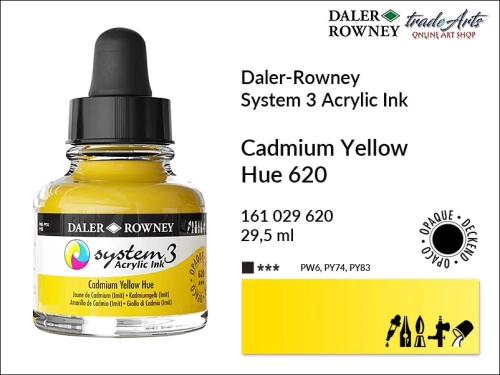 Daler-Rowney System 3 Acrylic Ink tusze akrylowe do aerografów,  tusz akrylowy Cadmium Yellow Hue 620 System 3 Acrylic, tusze akrylowe Daler-Rowney System 3 Acrylic Ink  28 kolorów, tusze pigmentowe akrylowe System 3 Acrylic Ink,