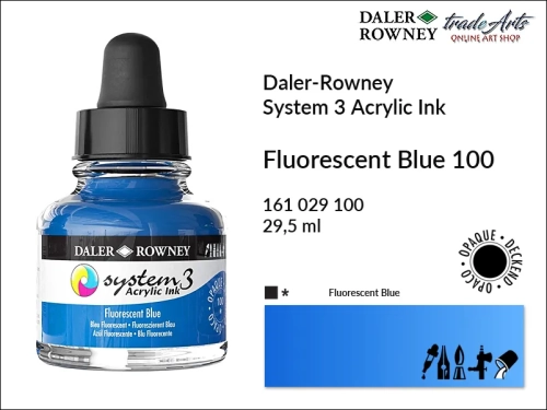 Daler-Rowney System 3 Acrylic Ink tusze akrylowe do aerografów,  tusz akrylowy Fluorescent Blue 100 System 3 Acrylic, tusze akrylowe Daler-Rowney System 3 Acrylic Ink  28 kolorów, tusze pigmentowe akrylowe System 3 Acrylic Ink,