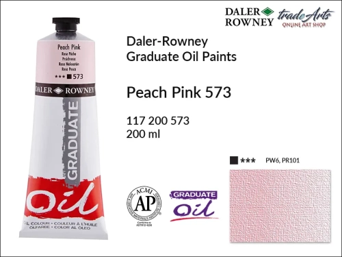 Farby olejne 200 ml Graduate Oil Colours Daler-Rowney, Daler-Rowney - farby olejne Graduate Oil 200 ml, farba olejna Peach Pink 573 tuba 200 ml Graduate Oil Daler-Rowney, farba olejna, tradearts,