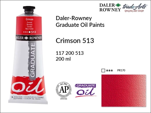 Farby olejne 200 ml Graduate Oil Colours Daler-Rowney, Daler-Rowney - farby olejne Graduate Oil 200 ml, farba olejna Crimson 513 tuba 200 ml Graduate Oil Daler-Rowney, farba olejna, tradearts,