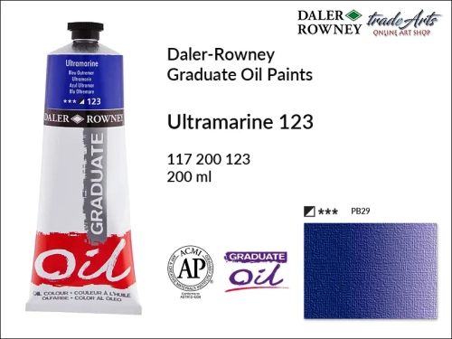 Farby olejne 200 ml Graduate Oil Colours Daler-Rowney, Daler-Rowney - farby olejne Graduate Oil 200 ml, farba olejna Ultramarine 123 tuba 200 ml Graduate Oil Daler-Rowney, farba olejna, tradearts,