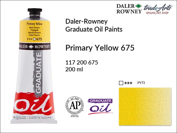 Farby olejne 200 ml Graduate Oil Colours Daler-Rowney, Daler-Rowney - farby olejne Graduate Oil 200 ml, farba olejna Primary Yellow 675 tuba 200 ml Graduate Oil Daler-Rowney, farba olejna, tradearts,