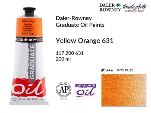 Farby olejne 200 ml Graduate Oil Colours Daler-Rowney, Daler-Rowney - farby olejne Graduate Oil 200 ml, farba olejna Yellow Orange 631 tuba 200 ml Graduate Oil Daler-Rowney, farba olejna, tradearts,
