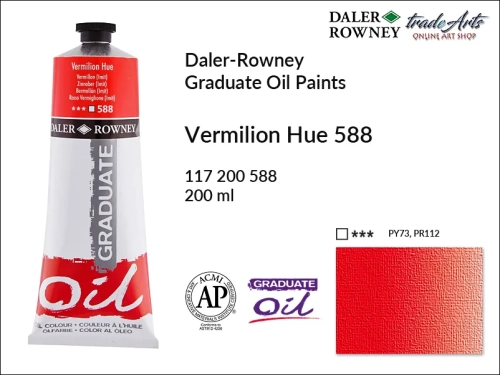 Farby olejne 200 ml Graduate Oil Colours Daler-Rowney, Daler-Rowney - farby olejne Graduate Oil 200 ml, farba olejna Vermilion Hue 588 tuba 200 ml Graduate Oil Daler-Rowney, farba olejna, tradearts,