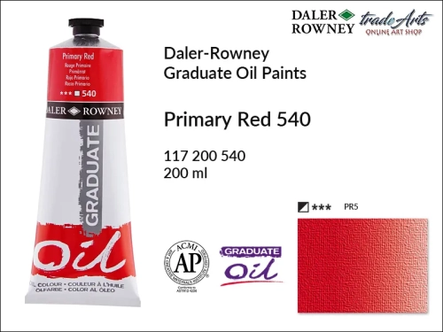 Farby olejne 200 ml Graduate Oil Colours Daler-Rowney, Daler-Rowney - farby olejne Graduate Oil 200 ml, farba olejna Primary Red 540 tuba 200 ml Graduate Oil Daler-Rowney, farba olejna, tradearts,