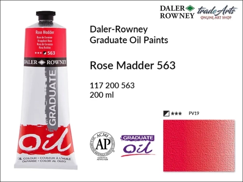 Farby olejne 200 ml Graduate Oil Colours Daler-Rowney, Daler-Rowney - farby olejne Graduate Oil 200 ml, farba olejna Rose Madder 563 tuba 200 ml Graduate Oil Daler-Rowney, farba olejna, tradearts,